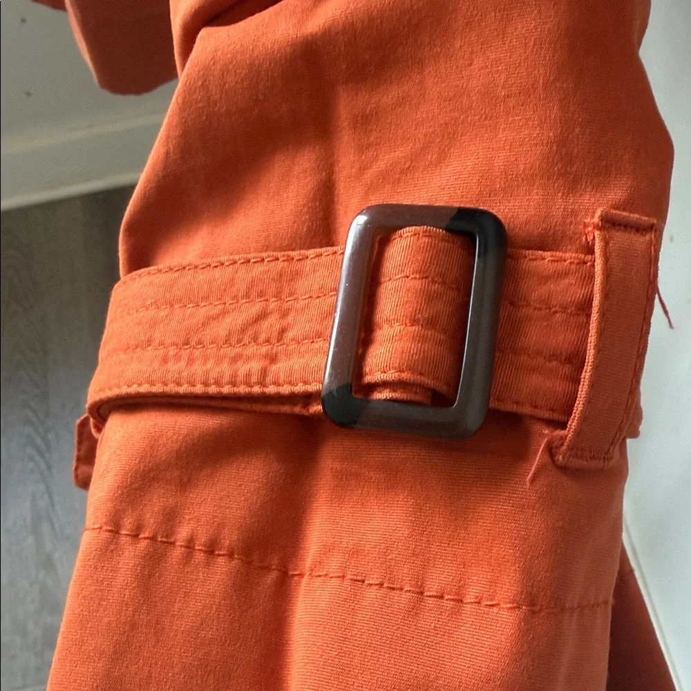 Chic Orange Double-Breasted Trench Coat - Picture 3 of 7
